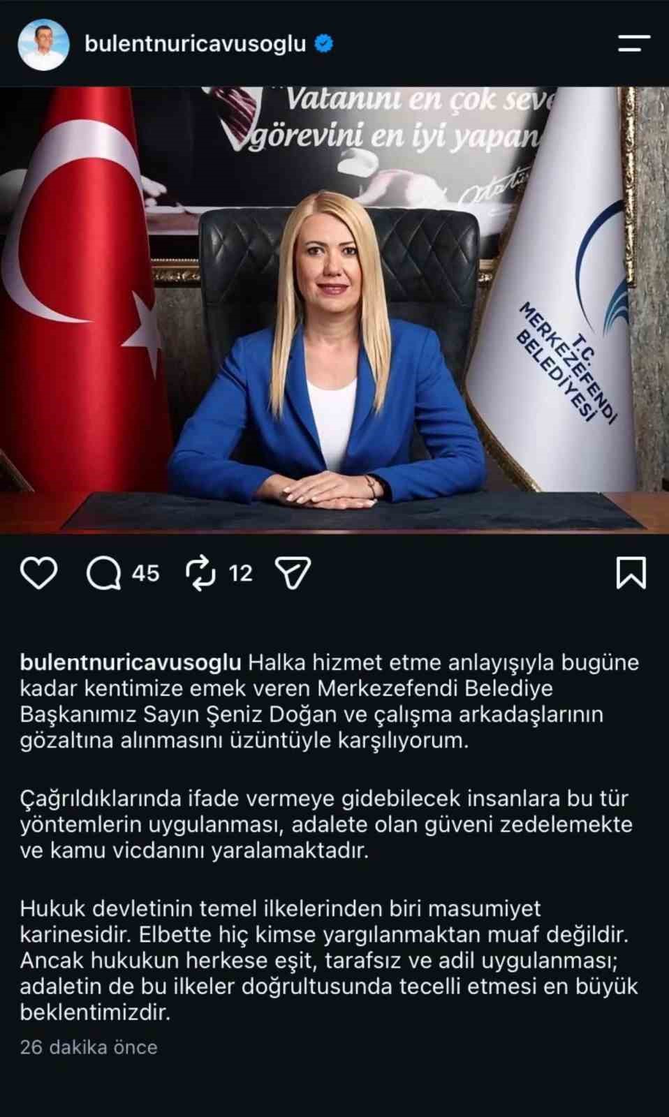 BAŞKAN ÇAVUŞOĞLU’NDAN ŞENİZ DOĞAN’IN GÖZALTINA ALINMASINA TEPKİ