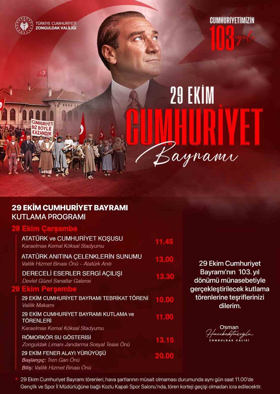 ZONGULDAK’TA CUMHURİYET BAYRAMI KUTLAMALARI İKİ GÜN SÜRECEK