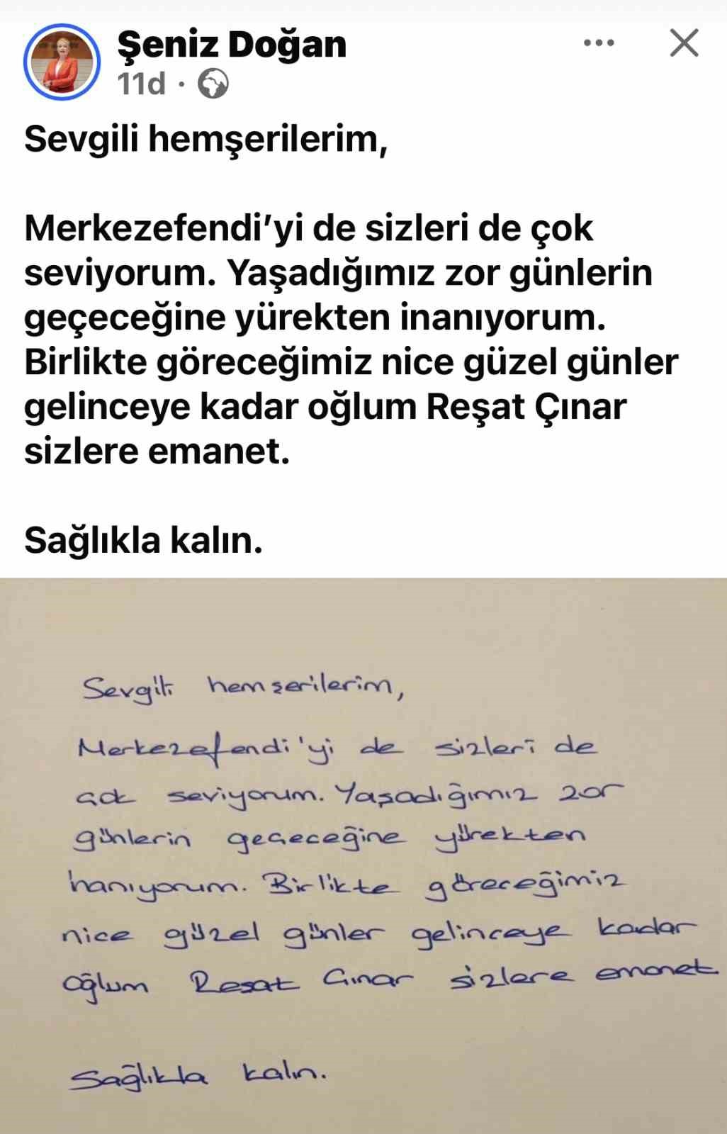 TUTUKLANAN BAŞKAN DOĞAN’DAN MESAJ