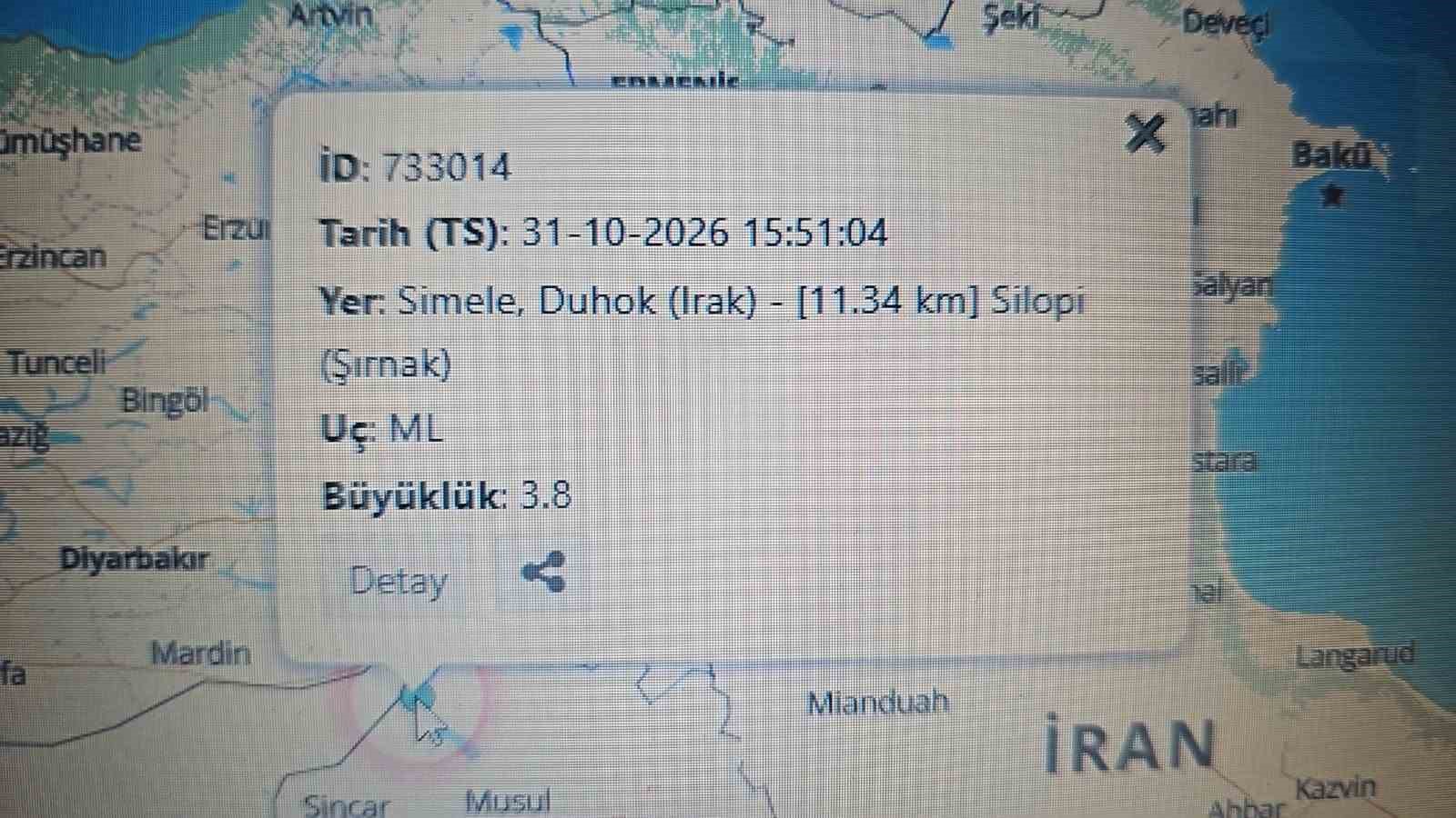 IRAK’TAKİ DEPREM ŞIRNAK’TA DA HİSSEDİLDİ